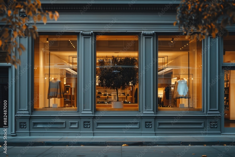 Aufkleber a storefront with a large tree displayed in the window, ideal for use in interior design or real est