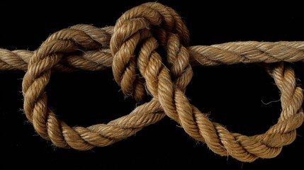 A close-up shot of a knot made of rope against a dark or black background
