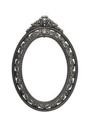 Old antique ornate oval metal victorian style picture frame isolated cutout on transparent