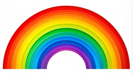 Obraz premium Vibrant multicolored abstract flat design featuring stylized rainbow symbol with bold lines and gradient effects on white background.