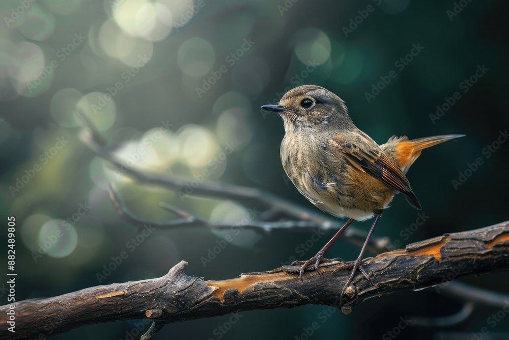 Poster A tiny bird sits on a branch of a tree, looking around