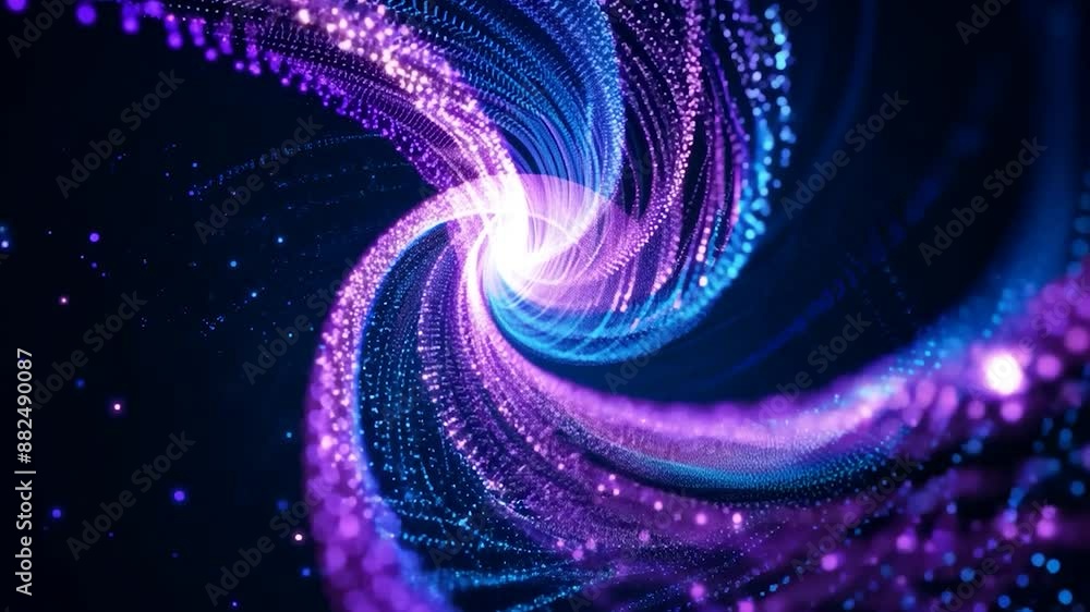 Poster abstract background with particles flowing, forming a shape similar to a swirling funnel or a tornad