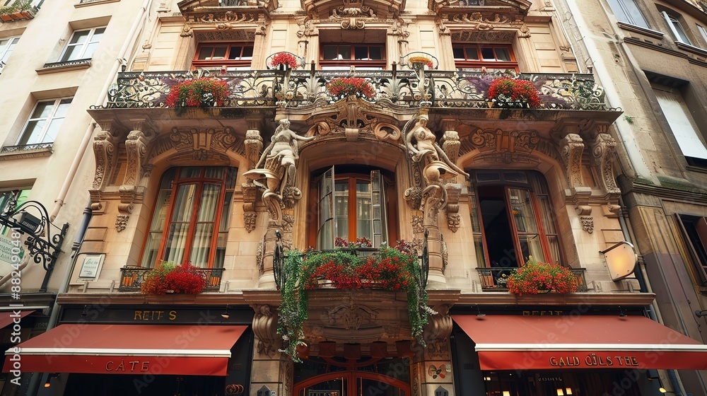 Poster facade of famous italian restaurant in lyon, france