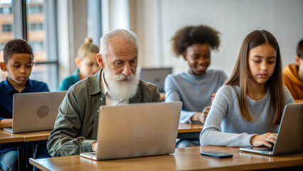 Fototapeta premium Portrait of multiethnic group of students studying together in class