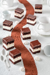 Sweet chocolate cream cake made of cocoa and cream.