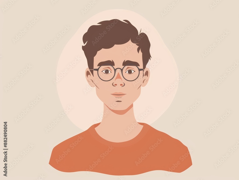 Wall mural Flat Design Portrait of Young Man with Glasses. Generative AI.