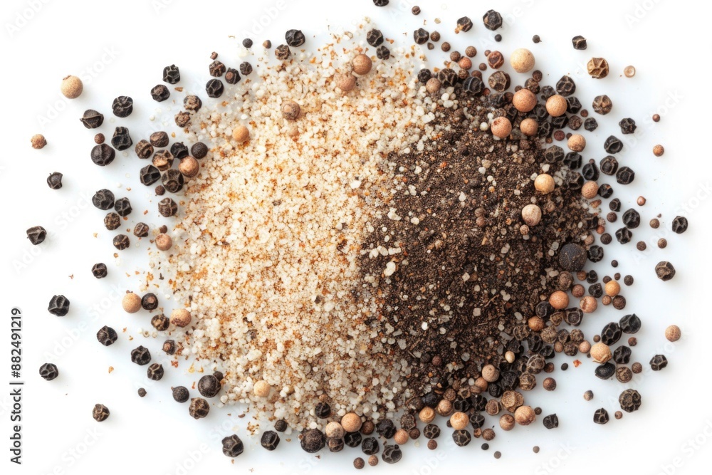 Poster a variety of spices arranged on a white surface, perfect for use in cooking or as a decorative displ