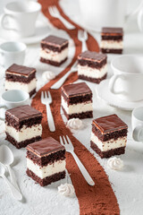 Delicious chocolate cream cake as dessert in Warsaw.