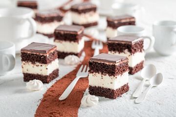 Tasty chocolate cream cake as Polish classic dessert.