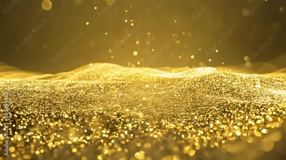 Poster enchanting abstract background with golden particles dancing in a dark setting, creating a luxurious