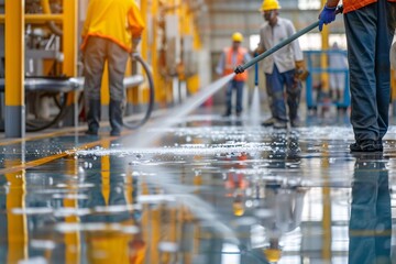 Industrial cleaning crew working in a factory