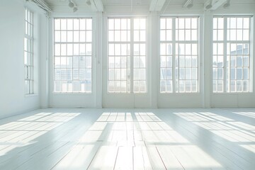 Obraz premium Bright Empty Studio with Large Windows and Natural Light