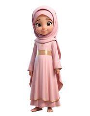 3d illustration of a beautiful woman in Muslim clothing with a happy face