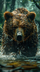 Majestic Bear Fishing in River - Ultra Realistic 8K Photo of Stunning Wildlife with Soft Colors and Top Quality Detail