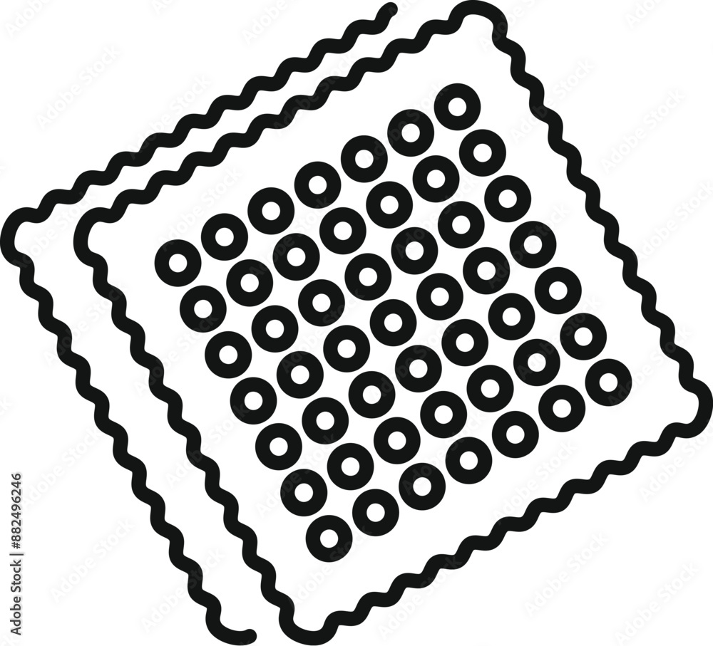 Poster simple and minimalist line drawing representing a square cracker with holes, perfect for representin