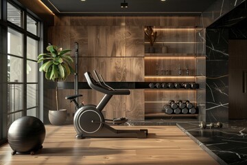 Modern Home Gym with Exercise Bike and Dumbbells