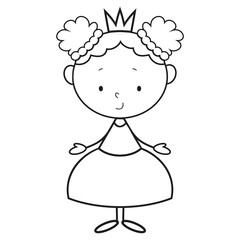 Cute stick figure little princess vector cartoon illustration