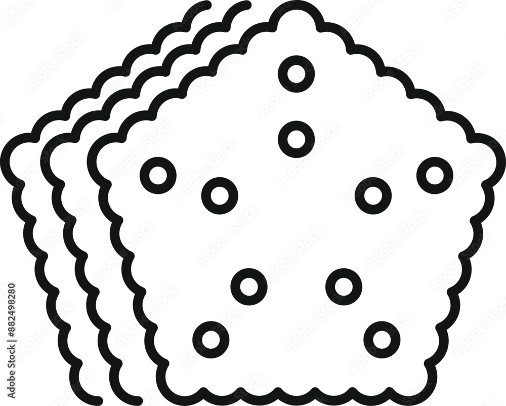 Poster simple line drawing of square crackers with dotted surface, ideal for representing snacks and baked 