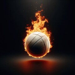 Fototapeta premium Flying volleyball with fire isolated on a black background