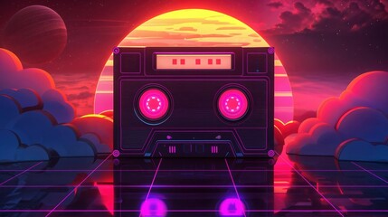 Retro Cassette in a Synthwave Sunset