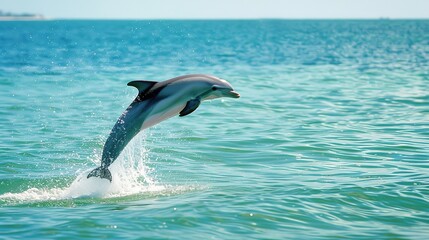 Naklejka premium Nature: Dolphins Jumping at Sea in a Majestic Display