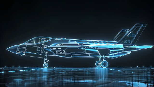 F 35 wire frame with blue background