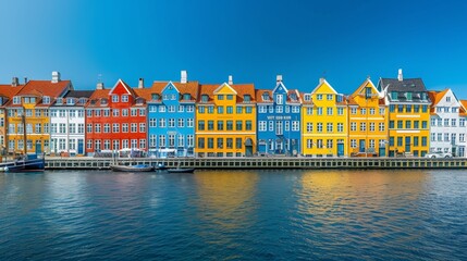 Naklejka premium beautiful colorful houses next to a pier and a lake during the day
