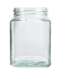 One empty glass jar isolated on white
