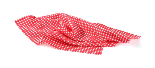Red checkered picnic tablecloth isolated on white
