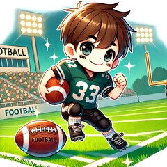 アメリカンフットボールをプレーする少年