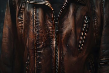 Elegant brown leather cowboy jacket, a classic fashion accessory, are isolated on a dark background