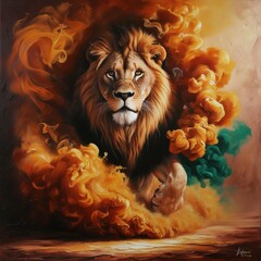 Fototapeta premium The Lion in Smoke
