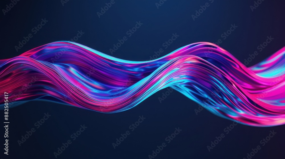 Poster colorful abstract waves in vibrant neon hues blending on a dark background creating a dynamic flow o