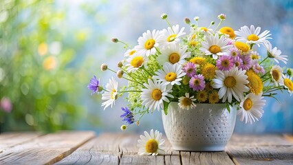 Spring floral arrangement featuring small flowers and daisies, spring, floral, arrangement, small flowers, daisies