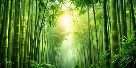 Fototapeta premium Tropical background with lush bamboo forest, Bamboo, Forest, Tropical, Green, Nature, Foliage, Plant, Growth, Tranquil, Zen, Asian