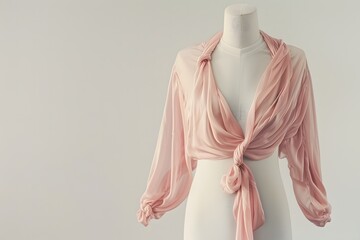 Chic pastel pink silk blouse displayed on an invisible mannequin
