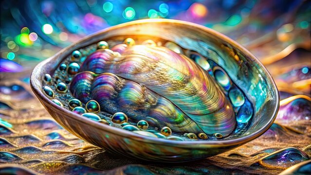 Shimmering abalone shell background in 169 ratio, showcasing aquatic beauty and elegance, abalone, shell, background, shimmering