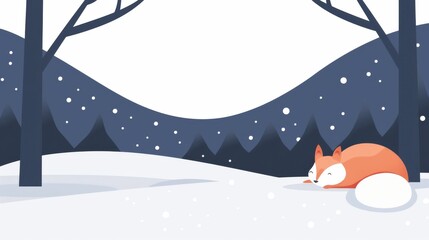 Naklejka premium Serene winter landscape with a hibernating squirrel in its burrow, representing the beauty of seasonal rest and inactivity
