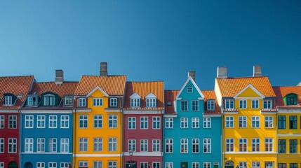 Fototapeta premium beautiful colorful houses next to a pier and a lake during the day