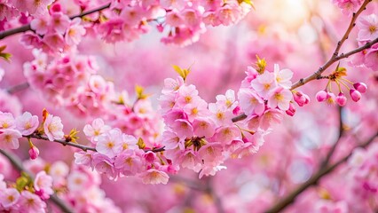 Fototapeta premium Soft focus pink cherry blossom tree in full bloom, nature, flowers, spring, beautiful, pink, blossoms, trees, bloom, soft focus