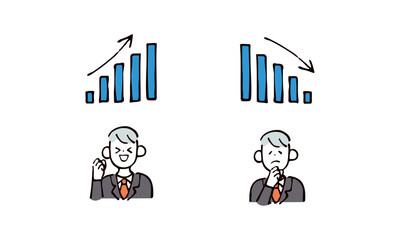 スーツの男性とグラフのイラストセット