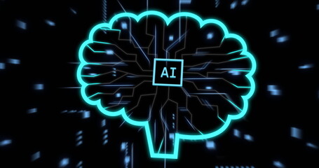 Glowing brain with AI text, representing artificial intelligence and technology