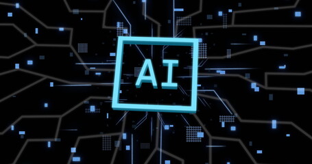 Artificial intelligence concept with glowing AI text and digital circuit lines © vectorfusionart