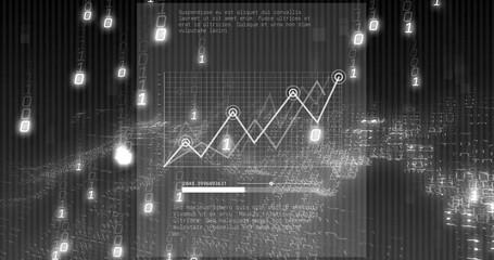 Analyzing digital financial data with binary code and graph, futuristic finance concept