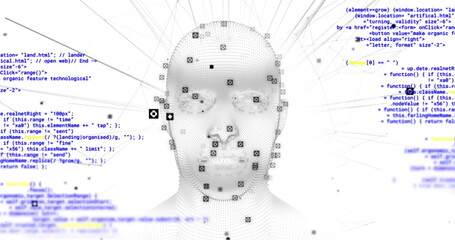 Image of data processing over digital human with icons