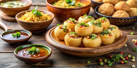 Popular Indian street food Pani Puri, Indian, street food, snacks, appetizer, traditional, spicy, delicious, chaat