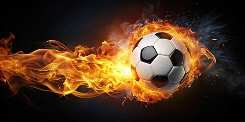 Naklejka premium Soccer ball on fire, Soccer, Ball, Flames, Burn, Sport, Hot, Blaze, Fiery, Ignite, Team, Competition, Game, Inferno, Red, Orange, Heat