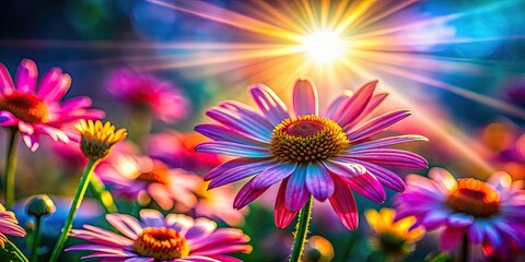 Fototapeta premium Vibrant photo with backlights and chromatic aberration, photography, backlighting, colorful, vibrant