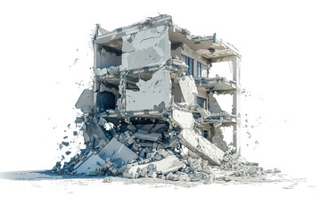 Fototapeta premium Collapsed Building Rubble PNG Transparency Isolated Image