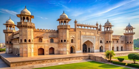 Naklejka premium Lahore Fort architecture showcasing intricate Mughal designs, Lahore, Fort, architecture, Mughal, ancient, historical
